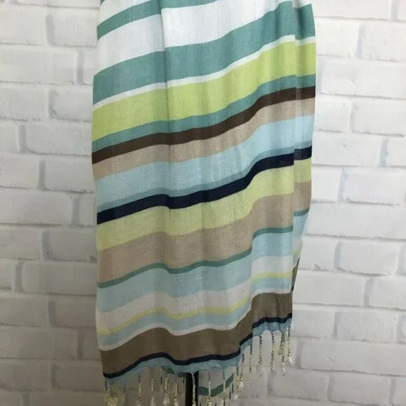 Coldwater Creek Blue Striped Fringe Scarf 22 x 67 - Picture 2 of 4